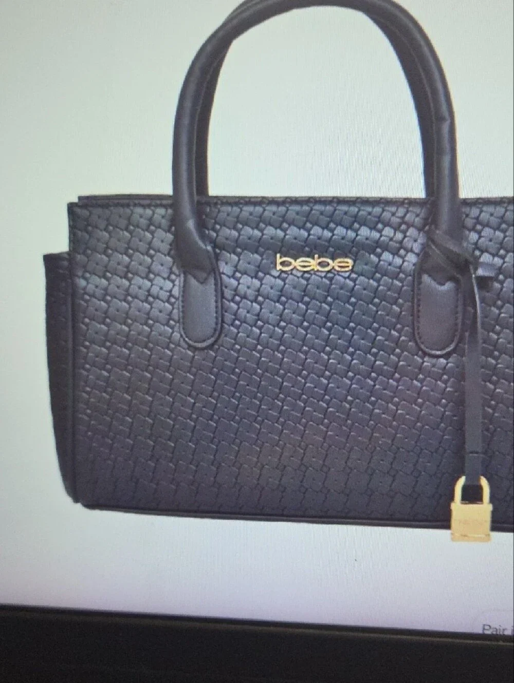 NWT bebe Black Woven Satchel with Gold Logo